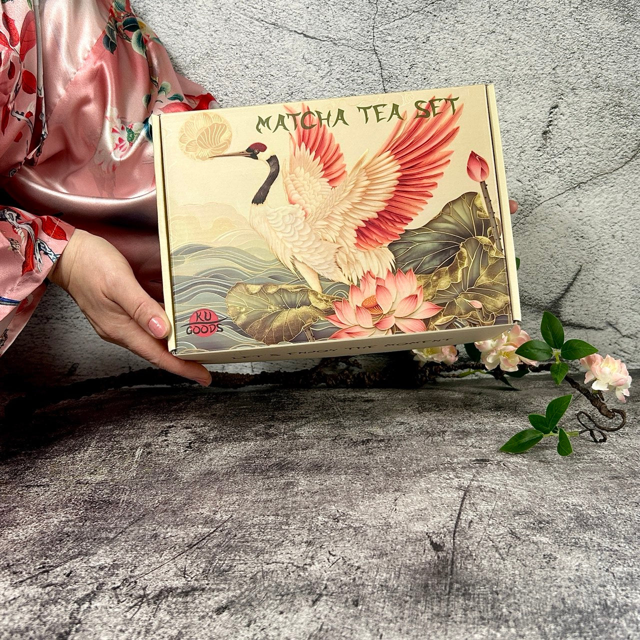 Matcha Set – Matcha Bowl with Spout, Bamboo Whisk, Sifter, Holder, Matcha Powder and Recipe Guide (Orange)