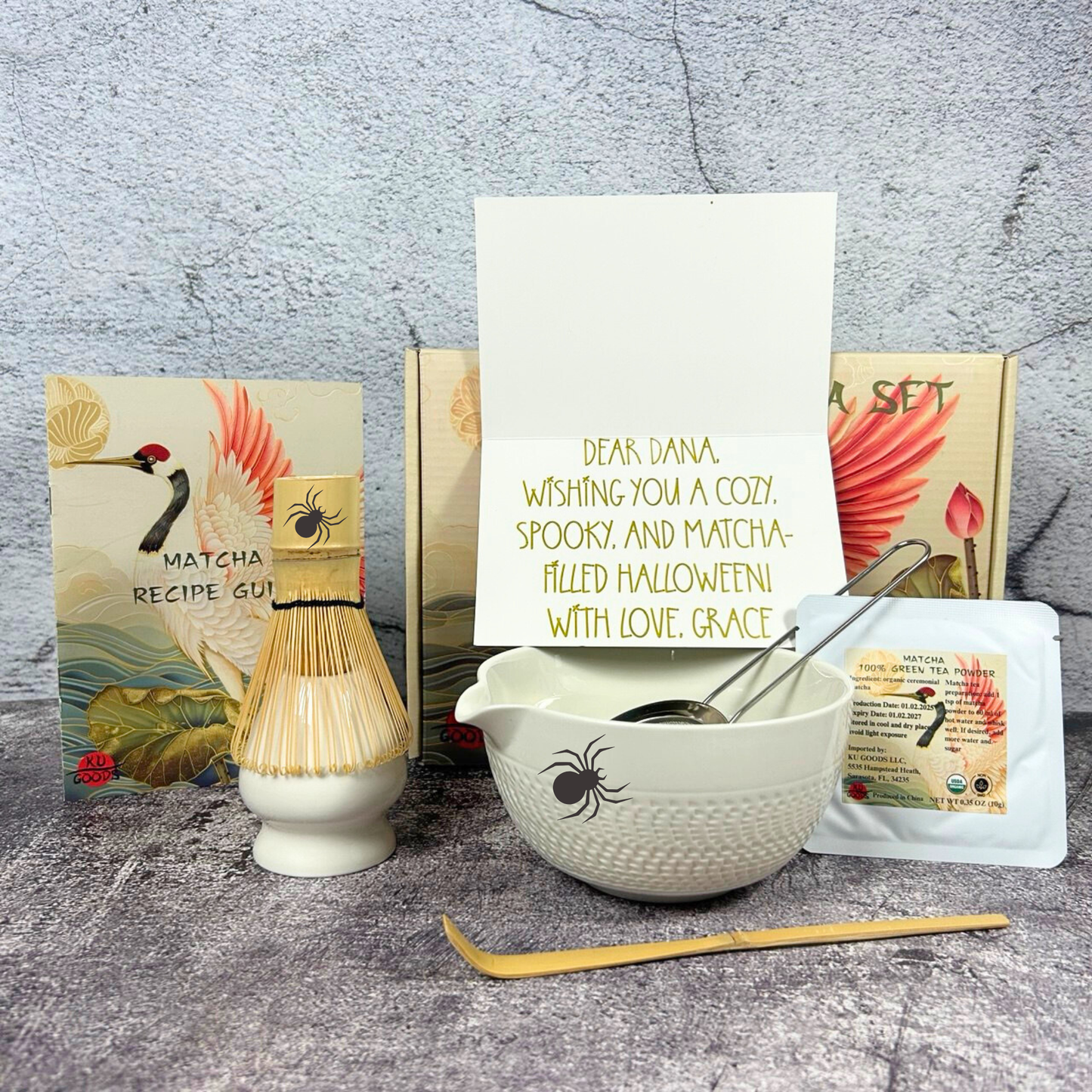 Halloween Personalized Matcha Tea Set – Spooky Gift with Custom Card