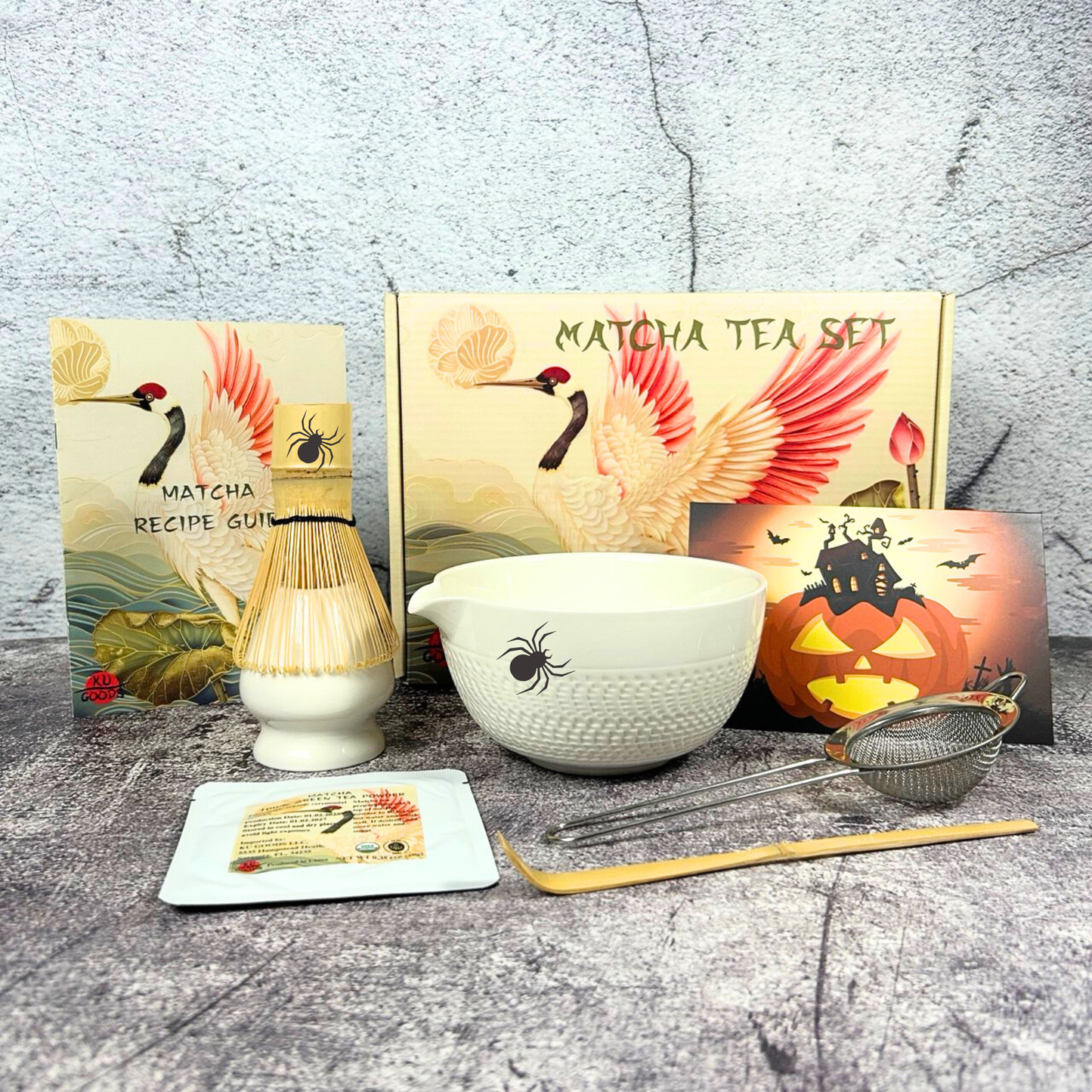 Halloween Personalized Matcha Tea Set – Spooky Gift with Custom Card