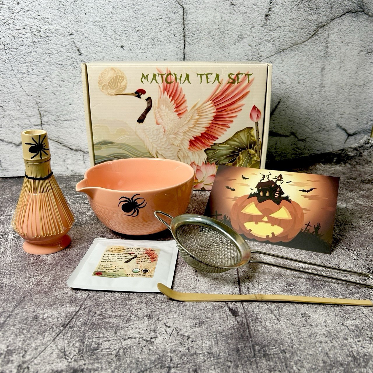 Halloween Personalized Matcha Tea Set – Spooky Gift with Custom Card