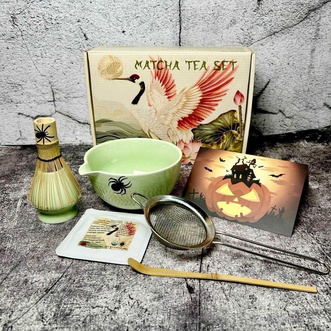 Halloween Personalized Matcha Tea Set – Spooky Gift with Custom Card