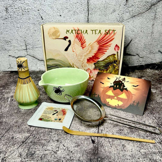 Halloween Personalized Matcha Tea Set – Spooky Gift with Custom Card