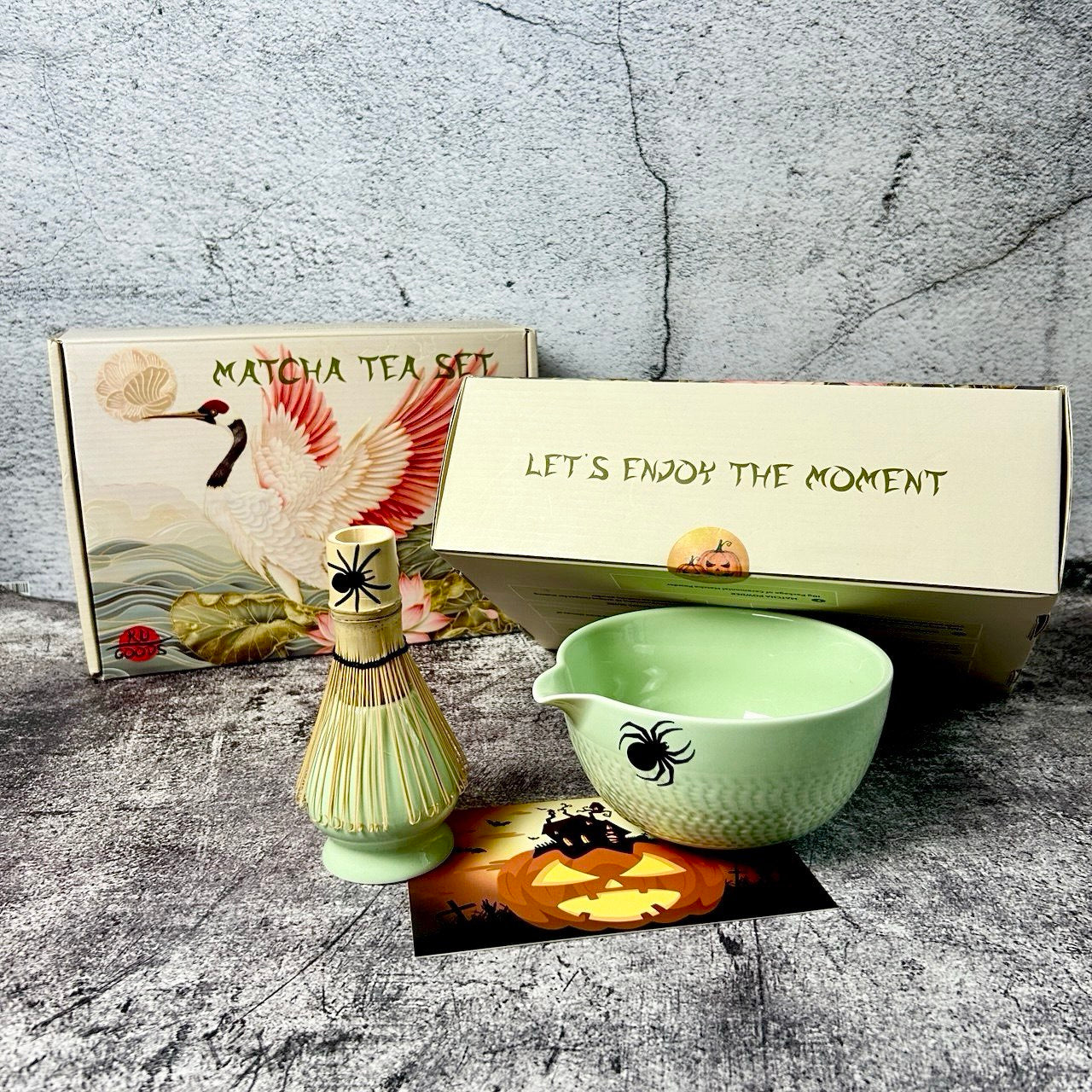 Halloween Personalized Matcha Tea Set – Spooky Gift with Custom Card