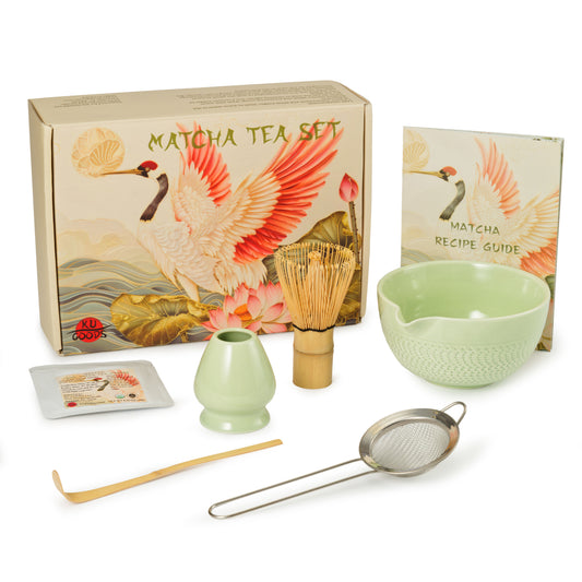Gift Matcha Set – Matcha Bowl with Spout, Bamboo Whisk, Sifter, Holder, Matcha Powder and Recipe Guide