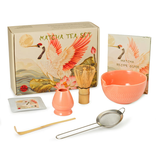 Gift Matcha Set – Matcha Bowl with Spout, Bamboo Whisk, Sifter, Holder, Matcha Powder and Recipe Guide